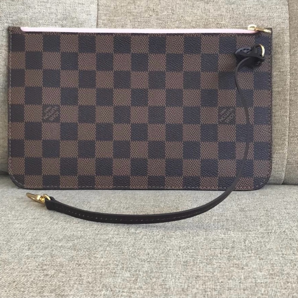 Authentic Louis Vuitton NEW Neverfull damier ebene pink ballerina lining pouch